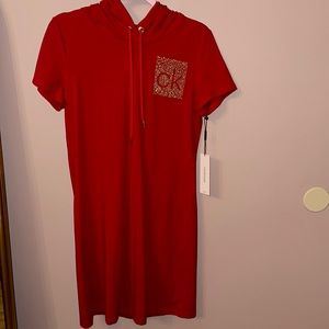 Malvinas Klein Red Hooded Shirt Dress